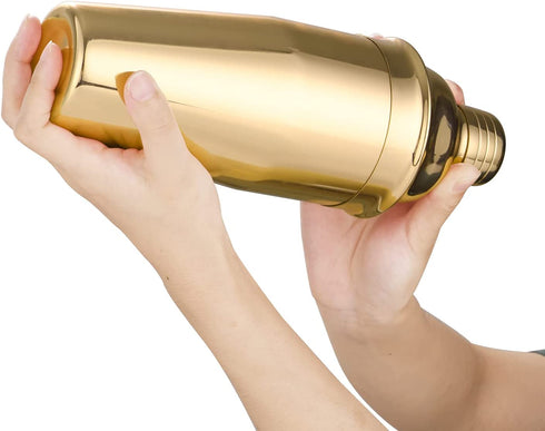 LUCKYGOOBO Cocktail Shaker with Double Measuring Jigger,18/8 Stainless Steel 24oz Martini Shaker Set,Drink Shaker Built-In Strainer,Bartender Kit. (Gold)