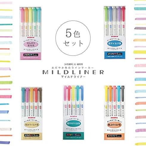 ZEBRA MILD LINER, Double Sided Highlighter, 5 Set (WKT7-5C)