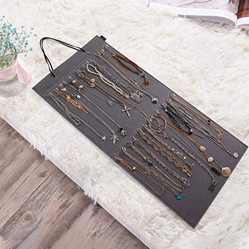 AFUOWER Jewelry Organizer Hanging Necklace Storage Holder for Girl Women 24 Hooks Organizer for Holding Jewelries 1 Pack (Gray)