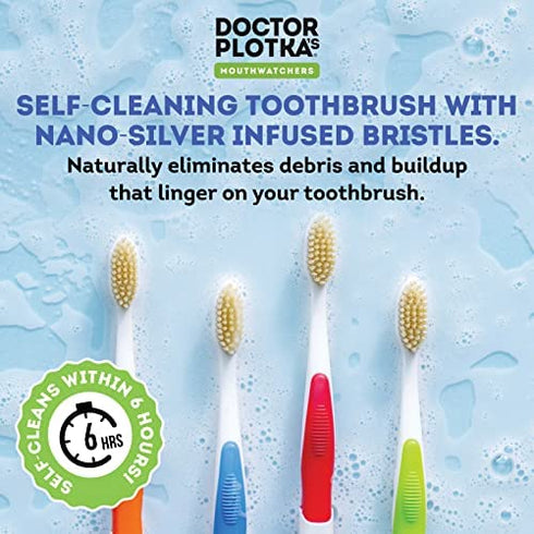 MOUTHWATCHERS - Manual Toothbrushes - Clean Teeth for Adult - 4 Count - Floss Bristle Silver - Invented by Doctor Plotka's - Variety