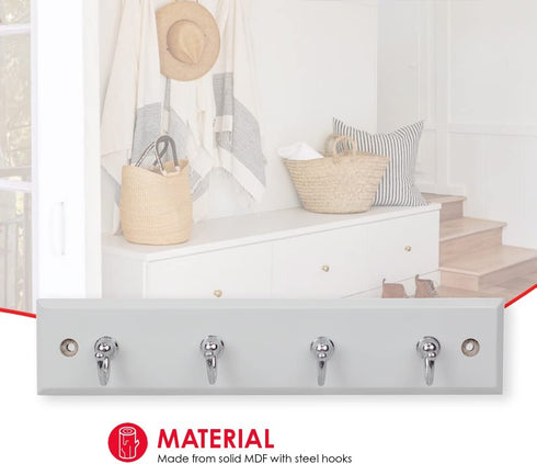 Home Basics 4 Hook Wall Mounted Key Holder Rack for Entryway, Kitchen, Bedroom Organize Car Keys, House Keys, Small Accessories and Jewelry (White)