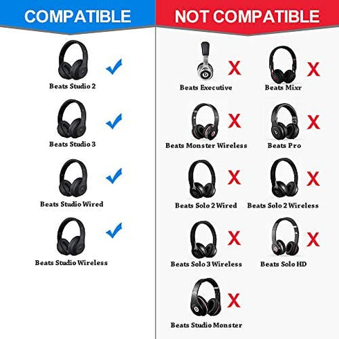 Beats Studio Replacement Earpads FEYCH 2 Pieces Noise Isolation Memory Foam Ear Cushions Cover for Beats Studio 2.0 Wired/ Wireless B0500/ B0501 & Beats Studio 3.0(Black)