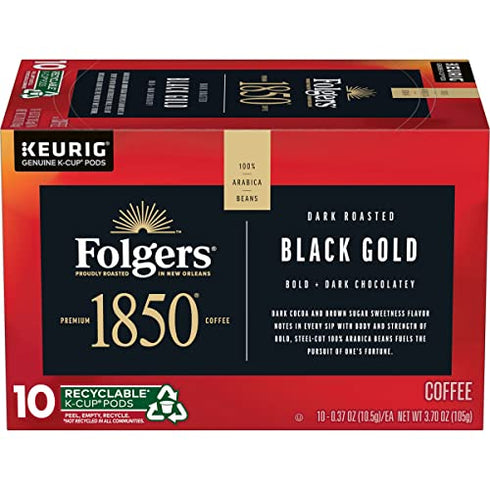 1850 by Folgers Black Gold Dark Roast Coffee, 10 Keurig K-Cup Pods