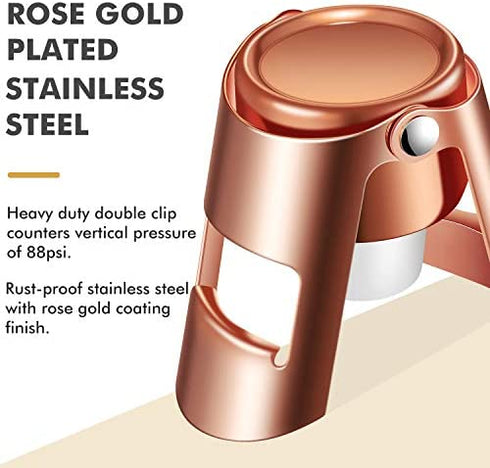 HYZ Champagne Stoppers - Stainless Steel Sparkling Wine Bottle Stopper with Pure Silicone Air Tight Seal - Professional Wine Saver for Champagne?Prosecco and Cava (2Pack Rose Gold)