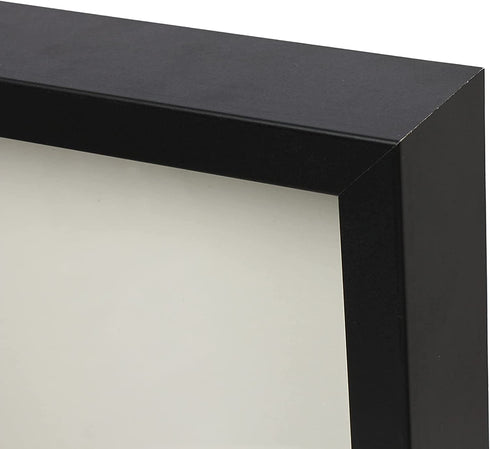 FrameWorks 8.5 x 11 Black Wooden Shadow Box Frame Soft Felt Back, Tempered Glass, and Included Elegant White Ball Push Pins