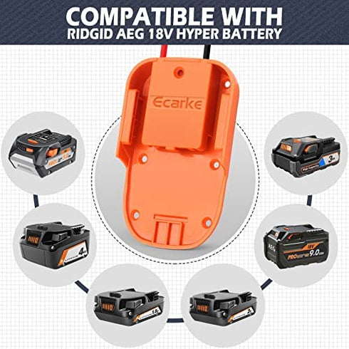 Ecarke Power Wheels Battery Adapter for Ridgid AEG 18V Hyper li-ion Battery DIY Dock Power Connector Battery Converter 12 Gauge Robotics for RC Toy Car Truck,e-Bike?with Wire Terminals?