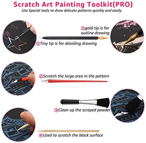 Scratch Paper Art Rainbow Painting, Scratch Art Set Gift Crafts Painting with 5 Tools, Womens Hobbies for Teen & Adult – 2 Pack 16 x 11.2 inch