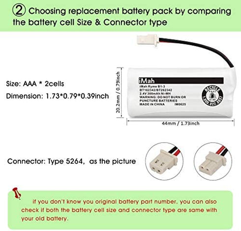 iMah BT162342 BT262342 BT183342 BT283342 Cordless Phone Batteries Compatible with VTech CS6114 CS6419 CS6719 AT&T EL5210 EL52300 EL52400 CL81101 CL80111 Handset Telephone, 2-Pack