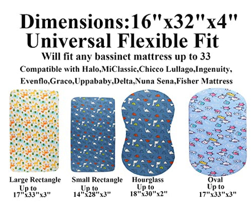 Bassinet Sheet Set 3 Pack Jersey Knit Ultra Soft Stretchy for Baby Boy Girl Compatible with Halo, MiClassic, Chicco Lullago Mattress Dinosaur Elephant Giraffe Rabbit Blue Yellow Green by Knlpruhk