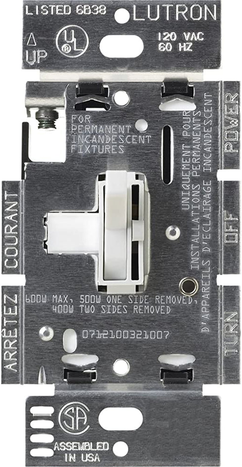Lutron Toggler Dimmer for Halogen and Incandescent Bulbs, Single-Pole or 3-Way, TG-603PH-WH, White
