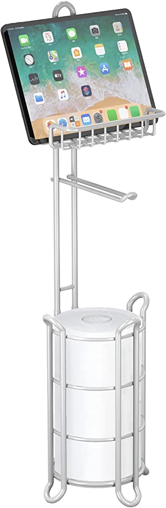 Toilet Paper Holder Stand Bathroom Tissue Paper Roll Storage with Shelf Holds Reserve Mega Rolls-Gray