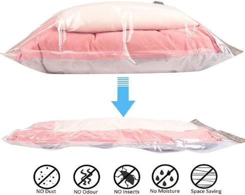makeups35 Vacuum Storage Bags, Space Saver Bags with Hand Pump for Travel! Vacuum Storage Compression Bag for Clothes, Bedding, Towel, Blankets, Pillows, Comforters, 80% More Storage(3 Jumbo&3 Small)