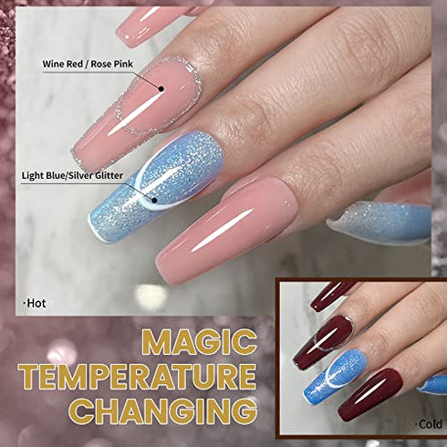 YTD Likomey Color Changing Gel Nail Polish,15ml Burgundy Red Translucent Nude Pink Mood Temperature Change Colors Thermal Winter UV Manicure Gel