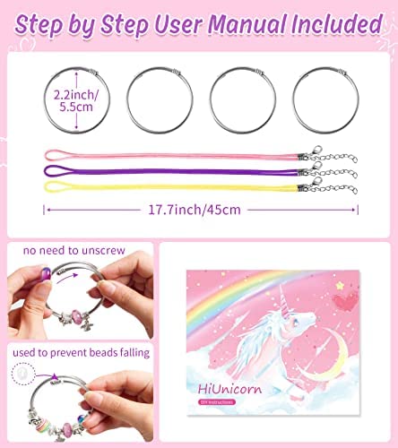 HiUnicorn DIY Charms Bracelets Making Kit Gifts for Girls, Unicorns Charms Beads Bracelets & Necklaces for Jewelry Making Kit, Christmas Birthday Gift, Arts and Crafts for Girls Age 7 8 9 10 12