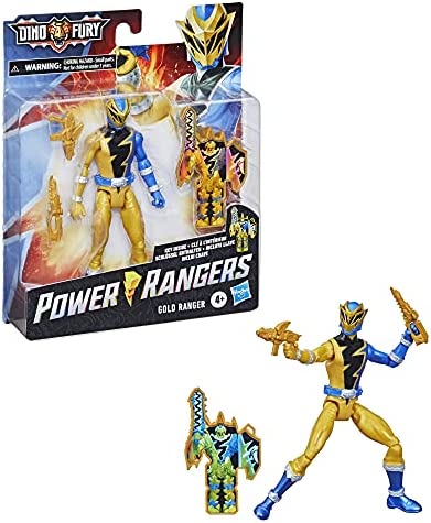 Power Rangers Dino Fury Gold Ranger 6-Inch Action Figure Toy Inspired by TV Show with Dino Fury Key and Dino-Themed Accessory for Ages 4 and Up
