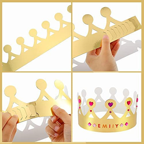 Paper Princess Prince Crowns for Kids Birthday Party Hats Gold for Boys Girls DIY Crown Supplies