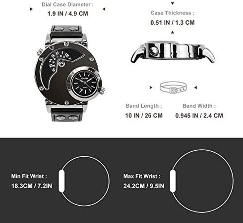 MJSCPHBJK Men's Unique Analog Watch, Waterproof Fashion Dress Quartz Wrist Watch with Dual Dial Cool Design Leather Band Dual Time Watches
