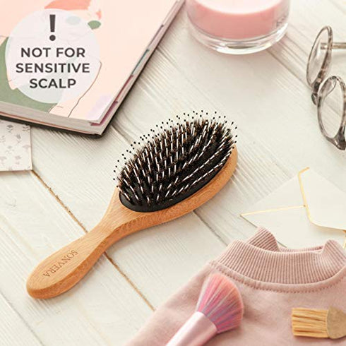 Bristle Hair Brush for Men's and Women's Hair - Boars Hair Brush for Thick Thin Curly Fine Hair - Detangling Brush Set with Wooden Hairbrush Bamboo Comb and Travel Bag