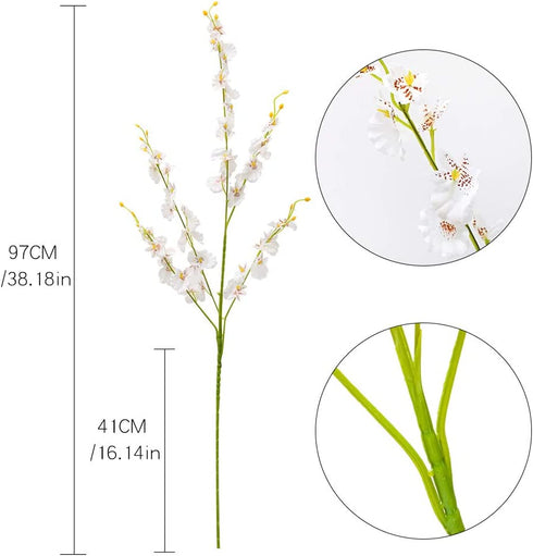 Nubry 12pcs Artificial Orchids Flowers Fake Silk Dancing Lady Orchid Faux Long Stem Flowers in Bulk for Home Wedding Office Party Festive Indoor Outdoor Decoration (White)