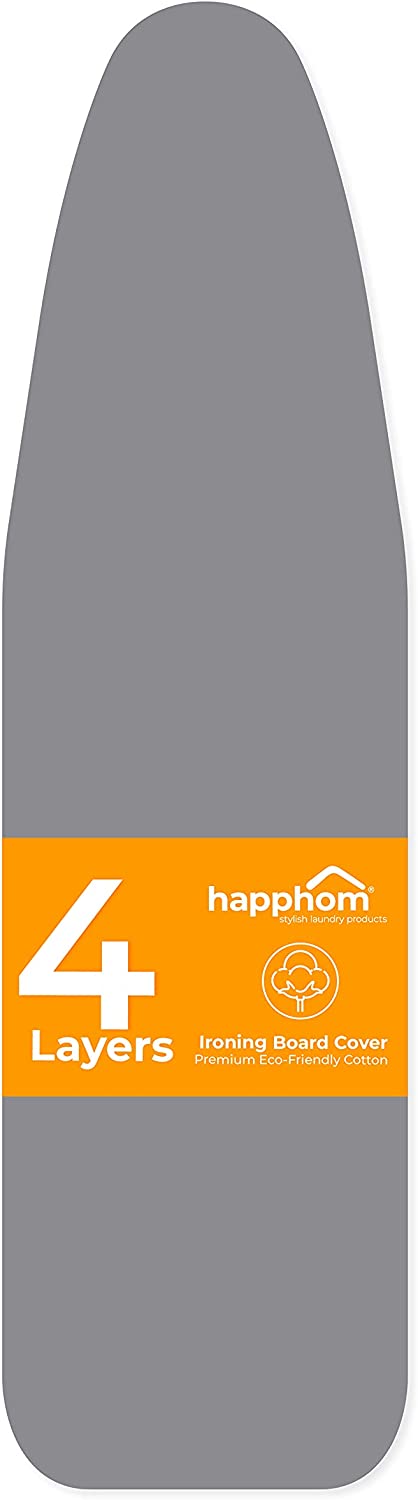 happhom Ironing Board Cover and Pad Extra Thick Heavy Duty Padded 4 Layers, Silver Coated Ironing Board Cover, Non Stick Scorch and Stain Resistant Standard Size 15x54 Inch with Elasticized Edges
