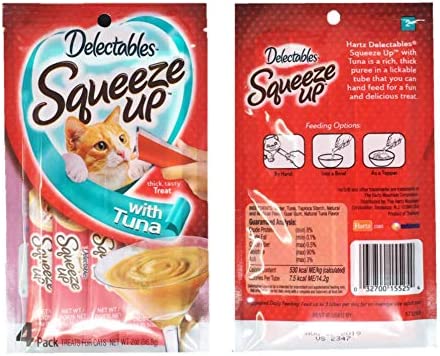 Delectables Squeeze Up Hartz Cat Treats Bundle of 3 Flavor Pouches, 2.0 oz Each (Tuna)