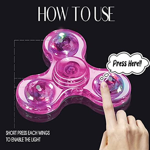 FIGROL Fidget Spinner, Light Up Party Favor Finger Spinner, LED Rainbow Crystal Finger Toy, Hand Fidget Spinner Toy for Relief Stress Reducer for Kids-Pink
