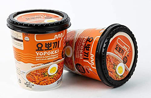 Yopokki Sweet & Mild Spicy Rabokki Cup I Ramen Noodle Tteokbokki Topokki Rice Cakes (Sweet & Mild Spicy Flavored Sauce, 2 Cup) Korean Snack