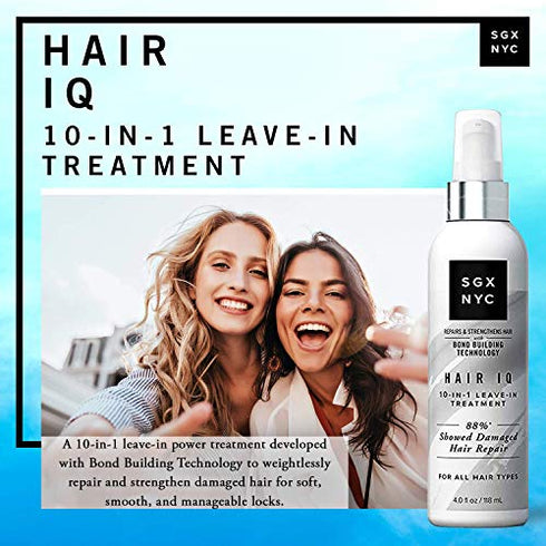 SGX NYC Hair IQ - 4 Fl Oz - For All Hair Types - 10-in-1 Leave In Treatment for Damaged Hair - Infused with Biotin and Hyaluronic Acid - Exclusive Bond Technology to Strengthen and Repair Hair Damage