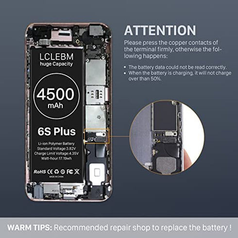 LCLEBM Battery for iPhone 6S Plus, New 0 Cycle Higher Capacity Li-Polymer Battery Replacement for iPhone 6S Plus Model A1634, A1687, A1699 with Complete Repair Tools Kits