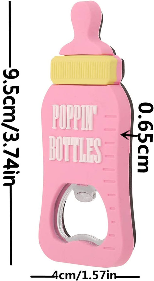 12pcs Refrigerator Magnet Bottle Opener Baby Shower Favor for Guest, Silicone Metal Bottle Opener Birthday Wedding Favors Baby Shower Giveaways Gift to Guest (Pink Opener, 12)