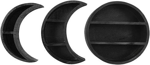 CALIDAKA Wall Mounted Moon Shelf,Wooden Crescent Moon Shelf,Storage Shelf Wooden Floating Shelves Hanging Storage Display Shelf for Crystal, Small Photos or Witchy Room Decor