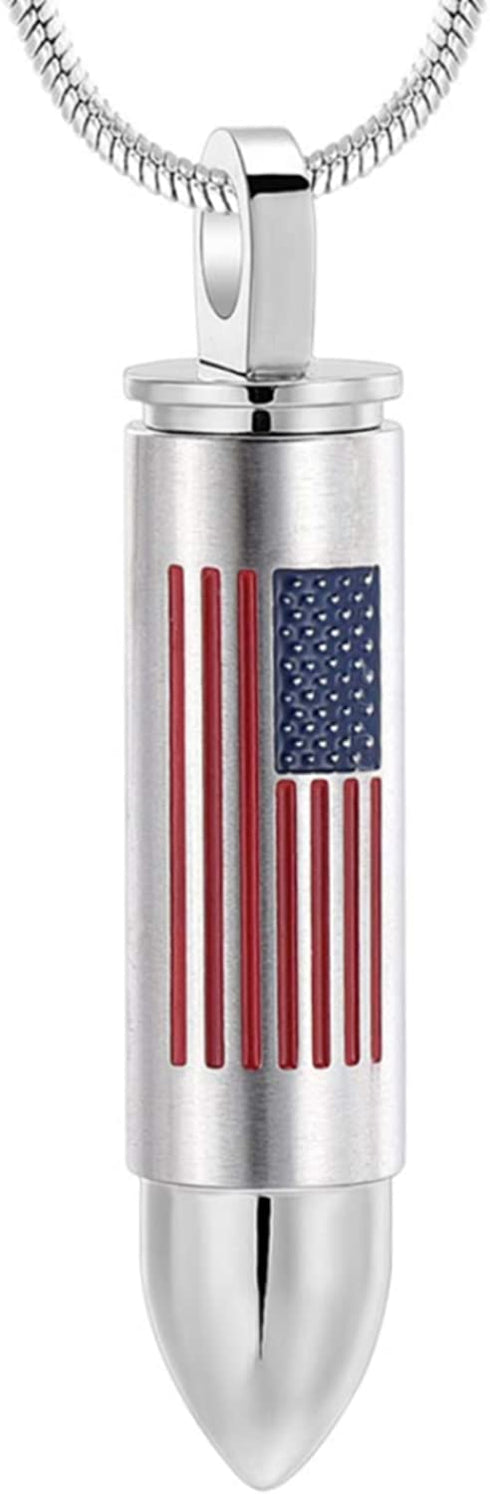 Bullet American Flag Teardrop Urn Necklaces for Man/Women Bullet Cremation Jewelry for Ashes, Stainless Steel Cremation Urns Memorial Keepsake Ashes Holder for Pets Dogs Cats