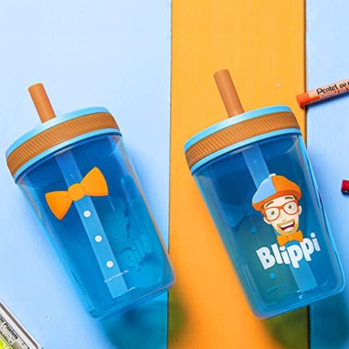 Zak Designs 15oz Blippi Kelso Tumbler Set, BPA-Free Leak-Proof Screw-On Lid with Straw Made of Durable Plastic and Silicone, Perfect Bundle for Kids, 2 Count (Pack of 1)