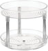 mDesign 2 Tier Lazy Susan Turntable Food Storage Container for Cabinets, Pantry, Fridge, Countertops - Raised Edge, Spinning Organizer for Spices, Condiments - 9" Round - Clear/Chrome