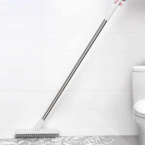 Affogato Floor Scrub Brush Bathroom Long Handle Bathtub Push Broom Shower Tile Grout Scrubber Rotatable Indoor Kitchen Scrubbing Cleaning Brush for Hard to Reach Areas - White