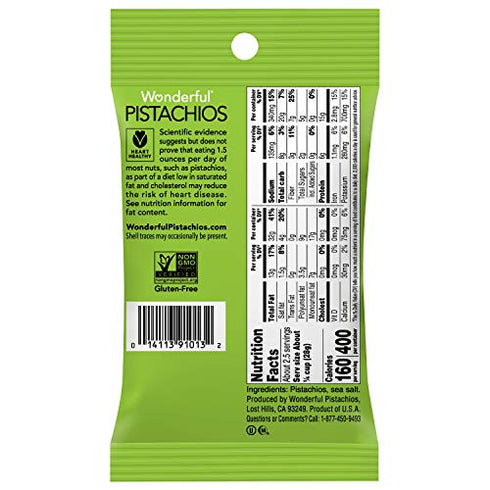 Wonderful Pistachios, No Shells, Roasted and Salted, 2.5 Ounce Bag