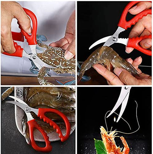Crab Leg Crackers and Tools, Seafood Tools Set and Picks Set includes 2 Crab Crackers, 2 Lobster Shell Forks, 2 Crab Leg Forks, 2 Seafood Scissors and 1 Storage Bag