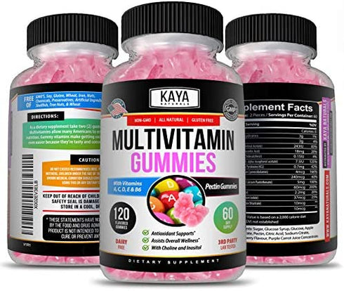 Kaya Naturals Adult, Women's, Men's, Kids, &Teens Multi Vitamin Gummy, Biotin, Vitamin A, C & E, Including Zinc & More - Strawberry Flavor | Gluten-Free multivitamins Sweet Adult 120 Gummies