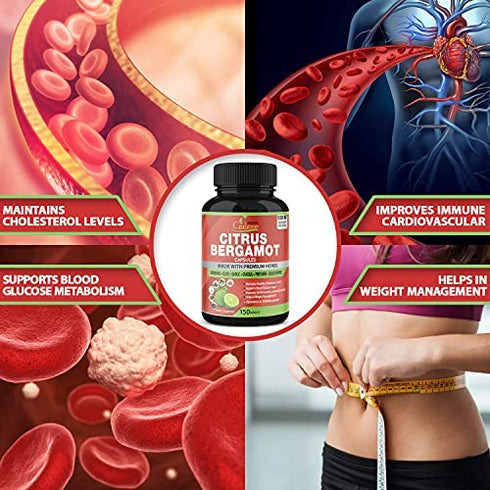 Citrus Bergamot Extract Capsules 10300mg, 150 Caps & Berberine, Olive, Guggul, Garlic, Pine Bark, Black Pepper | Improves Heart and Cardiovascular Health , Supports Immune System, 5 Months Supply