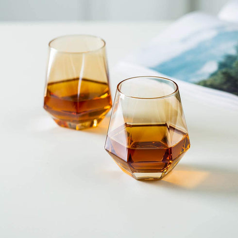 Old Fashioned Glass Whiskey Glasses Rocks Glasses Diamond glasses Set of 2, Whiskey Glass Set Scotch Glass Fathers Mothers Day Gifts Tilted 10-Ounce Modern Look for Men Women, Dad, Husband, Friends