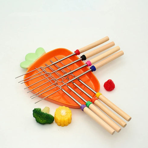 Kelfuoya 14 Pack Marshmallow Roasting Sticks 32Inch Extendable Sticks for Smores Wooden Handle Sticks Hot Dog Forks Marshmallow Skewers for Bonfire
