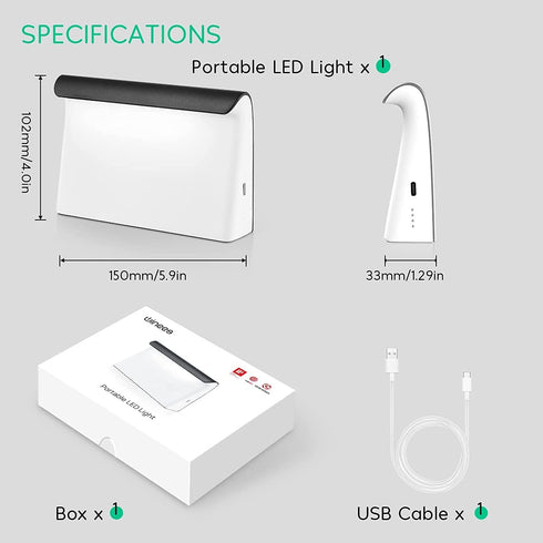 Portable Metal Desk Lamp, WINEES Eye-Caring Table Lamp, Minimalist Modern Touch Control Study Lamp, 3 Levels Brightness, 3W 4400mAh, Night light for Bedroom and Office Christmas Decorations
