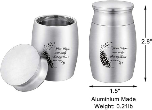 3 Inches Small Keepsake Urn for Human Ashes Aluminum Mini Cremation Urns Memorial Ashes Urn Miniature Burial Funeral Urns for Sharing Ashes Mini Keepsake Urn-Your Wings were ready But my Heart was not