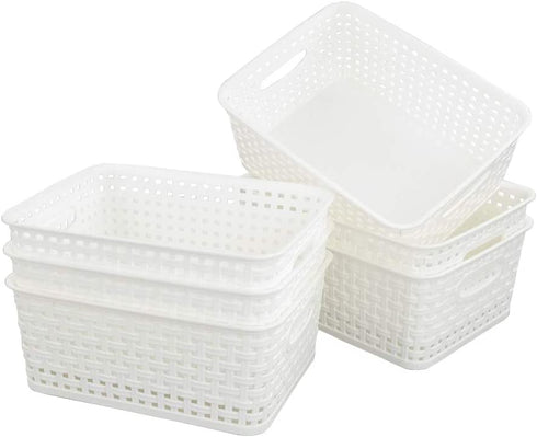 Saedy Plastic Pantry Storage Baskets Bin, 10.03" x 7.59" x 4.09", 6 Packs, White