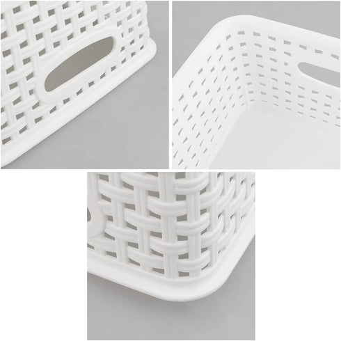 Saedy Plastic Pantry Storage Baskets Bin, 10.03" x 7.59" x 4.09", 6 Packs, White