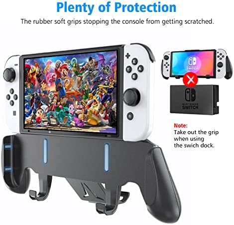 Switch Grip with Upgraded Adjustable Stand, Compatible with Nintendo Switch & OLED, OIVO Asymmetrical Grip with Adjustable Stand and 5 Game Slots-4 Thumb Caps Included