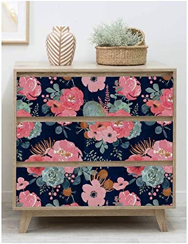 HAOKHOME 93005-1 Peel and Stick Modern Floral Wallpaper Pink/Green/Navy/Orange Vinyl Self Adhesive Prepasted Decorative 17.7in x 9.8ft