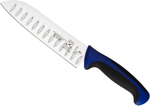 Mercer Culinary Millennia Colors Blue Handle, 7-Inch Granton Edge, Santoku Knife