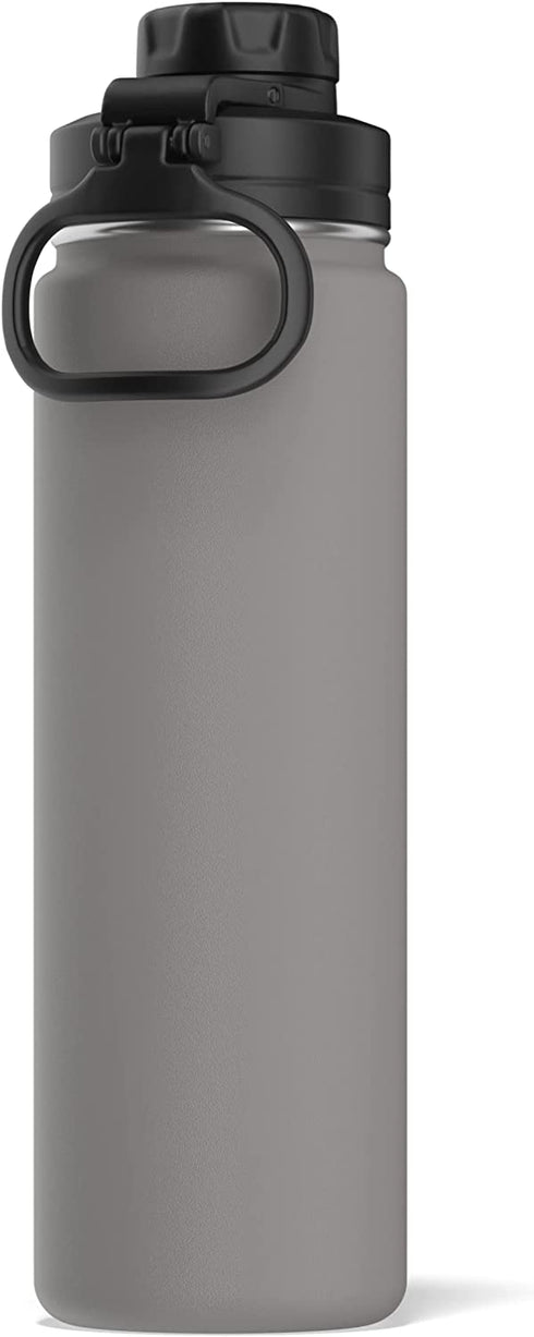 Hydrapeak 24 oz Insulated Water Bottle with Chug Lid - Reusable Leak Proof Stainless Steel Water Bottles, Double Wall Vacuum Insulation | 24 Hours Cold and 12 Hours Hot (Grey)