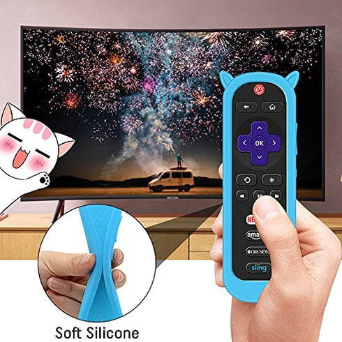 2 Pack Protective Case for TCL Roku TV RC280 Remote, Silicone Cover Shock Proof Remote Controller Skin, Cute Cat Ear Shape Anti Slip Universal Replacement Sleeve Protector-Glow Blue,Glow Green